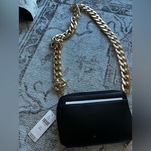 Anthropologie, Cross Body Black Bag w/ Thick Gold Chain